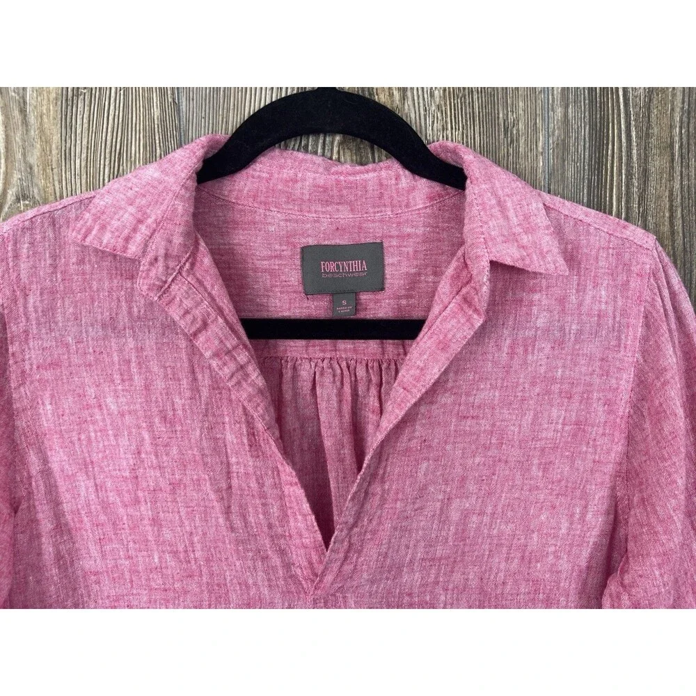 Forcynthia‎ Beachwear Linen Blend Cover Up Tunic Top Womens S Pink Beach Resort